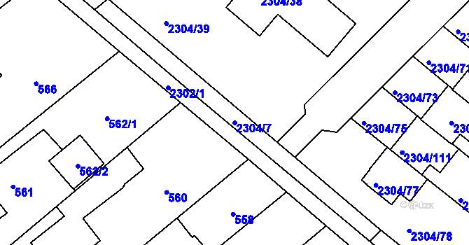 Parcela st. 2304/7 v KÚ Nový Malín, Katastrální mapa