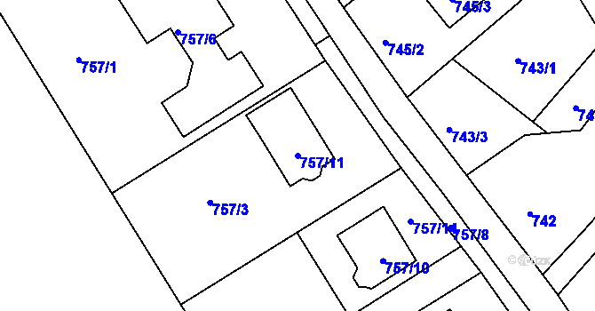 Parcela st. 757/11 v KÚ Nový Malín, Katastrální mapa