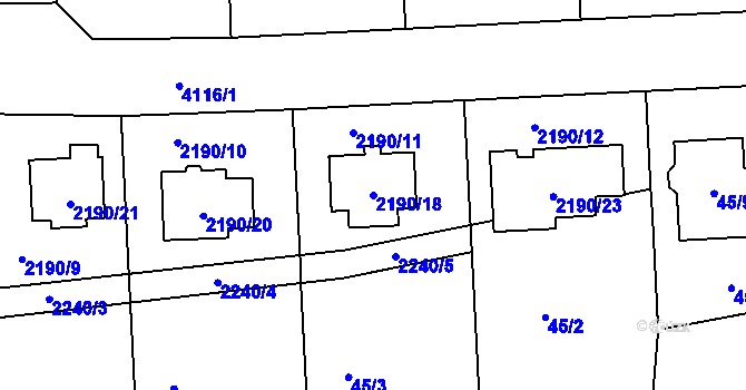Parcela st. 2190/18 v KÚ Nový Malín, Katastrální mapa