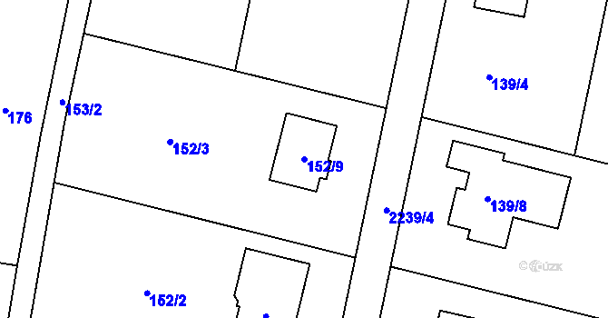 Parcela st. 152/9 v KÚ Nový Malín, Katastrální mapa