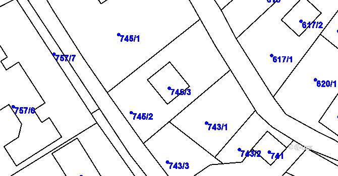 Parcela st. 745/3 v KÚ Nový Malín, Katastrální mapa