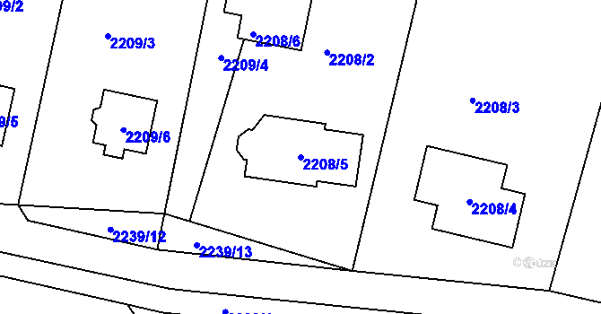Parcela st. 2208/5 v KÚ Nový Malín, Katastrální mapa
