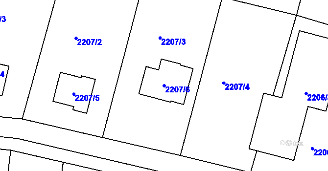 Parcela st. 2207/6 v KÚ Nový Malín, Katastrální mapa