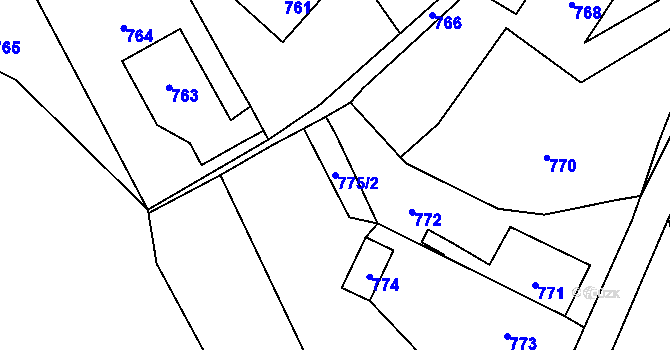 Parcela st. 775/2 v KÚ Nový Malín, Katastrální mapa