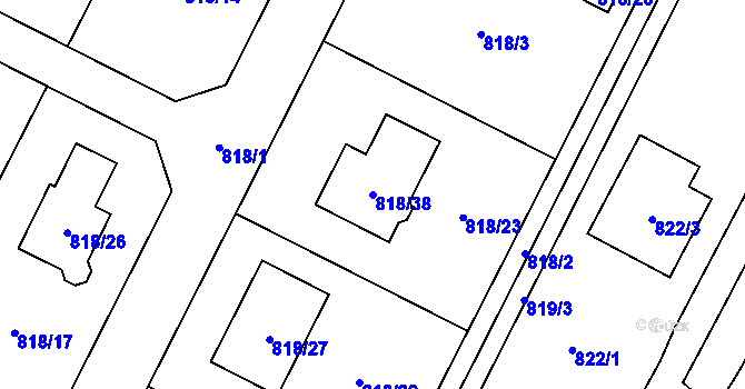 Parcela st. 818/38 v KÚ Nový Malín, Katastrální mapa