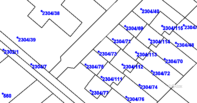 Parcela st. 2304/73 v KÚ Nový Malín, Katastrální mapa
