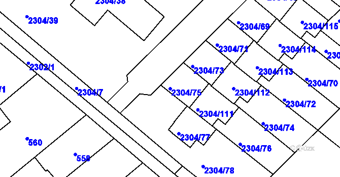 Parcela st. 2304/75 v KÚ Nový Malín, Katastrální mapa
