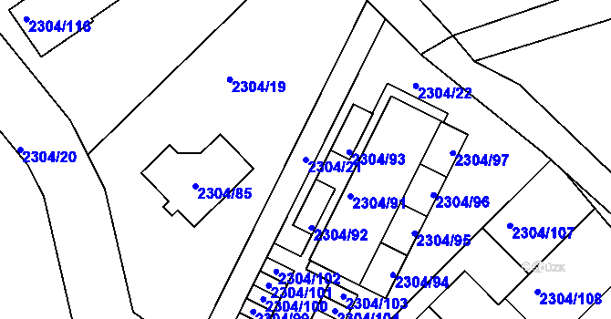 Parcela st. 2304/21 v KÚ Nový Malín, Katastrální mapa