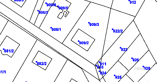 Parcela st. 909/2 v KÚ Nový Malín, Katastrální mapa