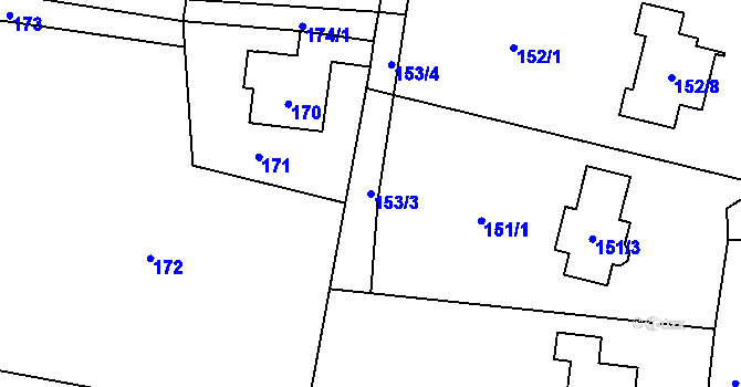 Parcela st. 153/3 v KÚ Nový Malín, Katastrální mapa