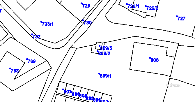 Parcela st. 809/2 v KÚ Nový Malín, Katastrální mapa
