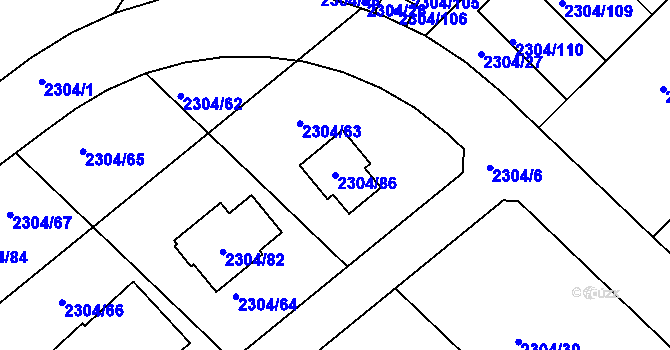 Parcela st. 2304/86 v KÚ Nový Malín, Katastrální mapa