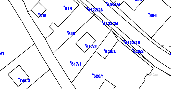 Parcela st. 617/2 v KÚ Nový Malín, Katastrální mapa