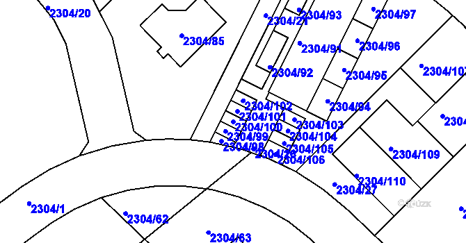 Parcela st. 2304/100 v KÚ Nový Malín, Katastrální mapa