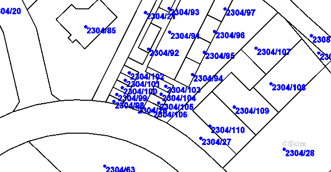 Parcela st. 2304/103 v KÚ Nový Malín, Katastrální mapa