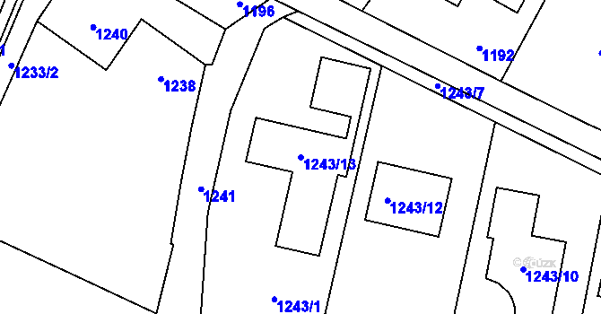 Parcela st. 1243/13 v KÚ Nový Malín, Katastrální mapa