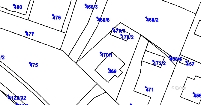 Parcela st. 470/1 v KÚ Nový Malín, Katastrální mapa