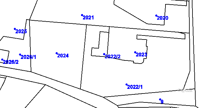 Parcela st. 2022/2 v KÚ Nový Malín, Katastrální mapa