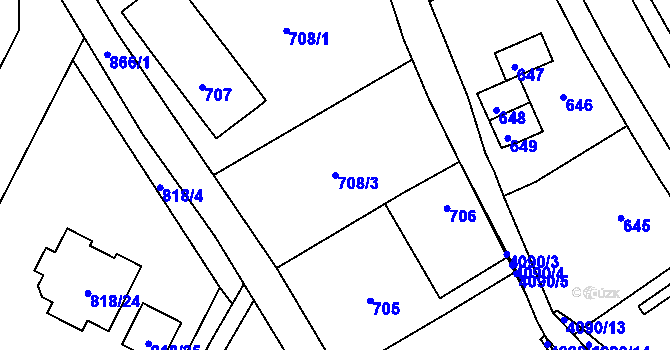 Parcela st. 708/3 v KÚ Nový Malín, Katastrální mapa