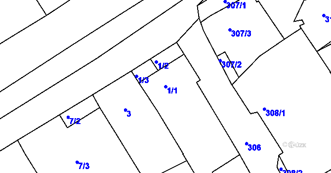 Parcela st. 1/1 v KÚ Nový Poddvorov, Katastrální mapa