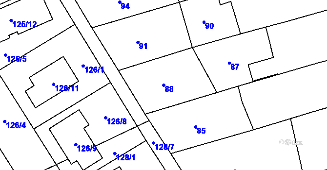 Parcela st. 88 v KÚ Nový Poddvorov, Katastrální mapa