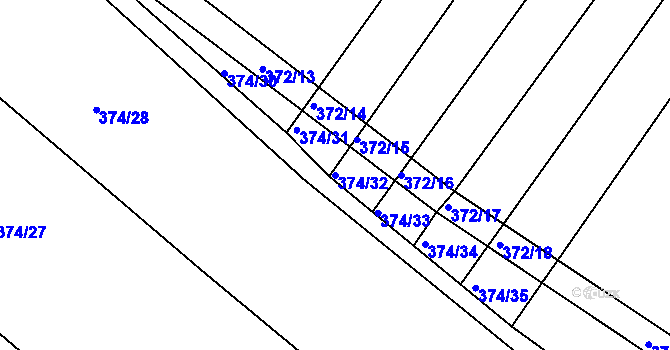 Parcela st. 374/32 v KÚ Nový Poddvorov, Katastrální mapa
