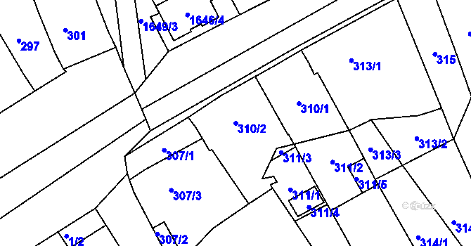 Parcela st. 310/2 v KÚ Nový Poddvorov, Katastrální mapa