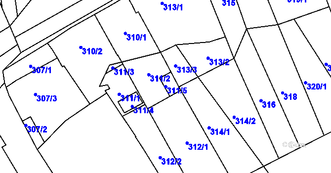 Parcela st. 311/5 v KÚ Nový Poddvorov, Katastrální mapa