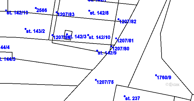 Parcela st. 142/9 v KÚ Nový Přerov, Katastrální mapa