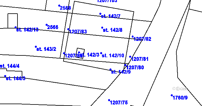 Parcela st. 142/10 v KÚ Nový Přerov, Katastrální mapa