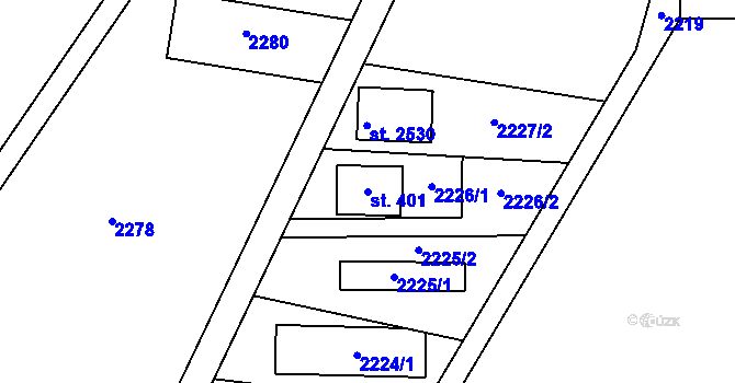 Parcela st. 401 v KÚ Nový Přerov, Katastrální mapa