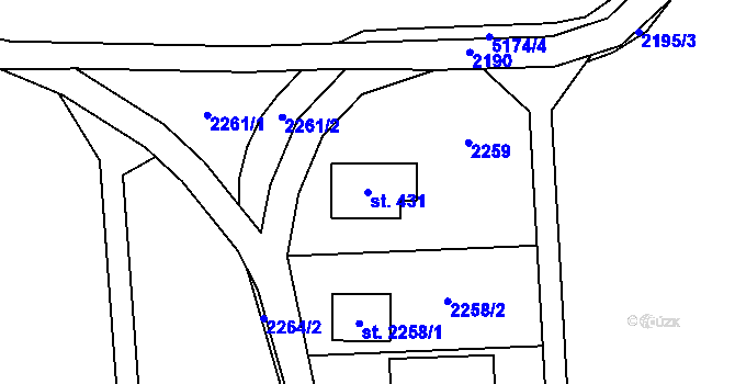 Parcela st. 431 v KÚ Nový Přerov, Katastrální mapa