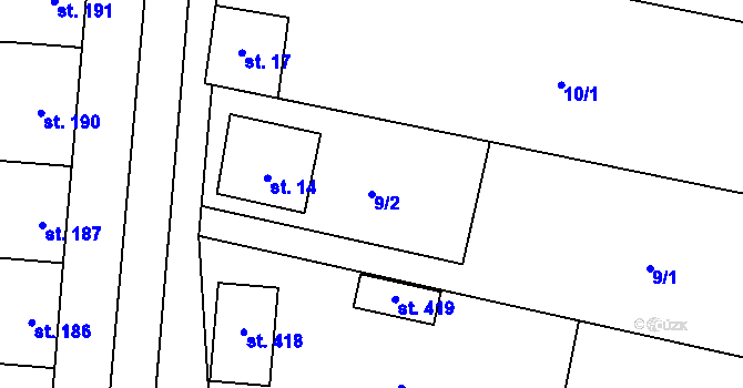 Parcela st. 9/2 v KÚ Nový Přerov, Katastrální mapa