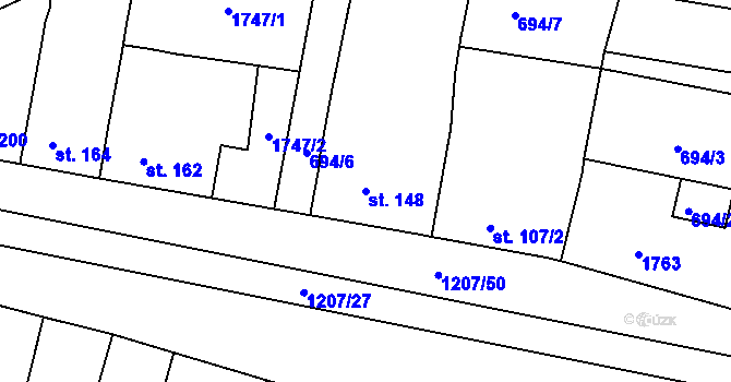 Parcela st. 148 v KÚ Nový Přerov, Katastrální mapa