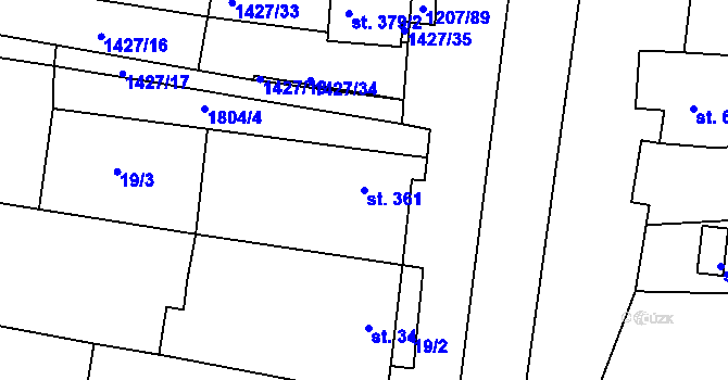 Parcela st. 361 v KÚ Nový Přerov, Katastrální mapa