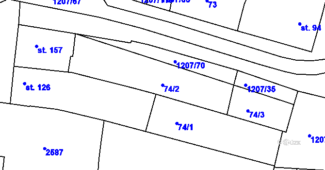 Parcela st. 74/2 v KÚ Nový Přerov, Katastrální mapa