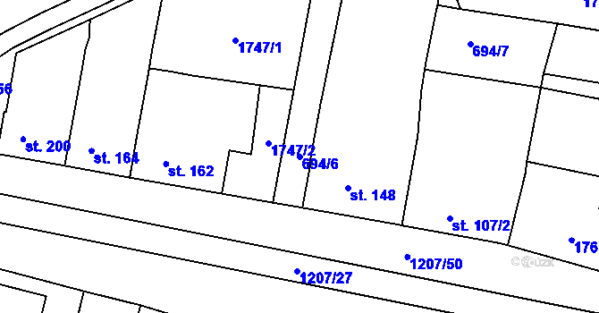 Parcela st. 694/6 v KÚ Nový Přerov, Katastrální mapa