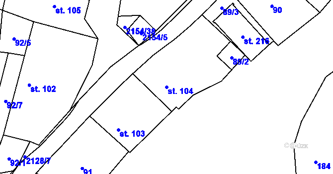 Parcela st. 104 v KÚ Nový Rychnov, Katastrální mapa