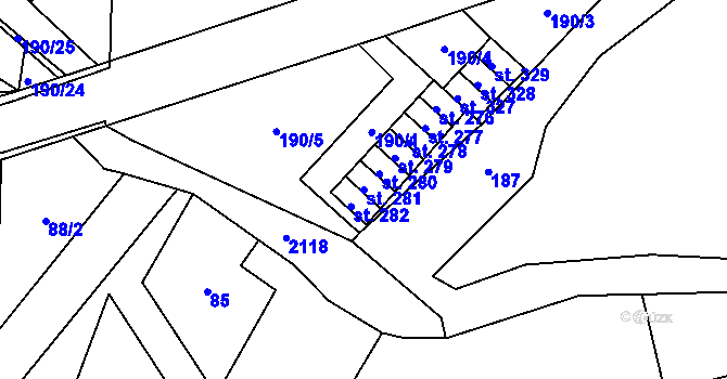 Parcela st. 281 v KÚ Nový Rychnov, Katastrální mapa