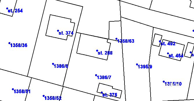 Parcela st. 288 v KÚ Nový Rychnov, Katastrální mapa