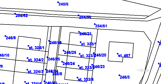 Parcela st. 323/1 v KÚ Nový Rychnov, Katastrální mapa