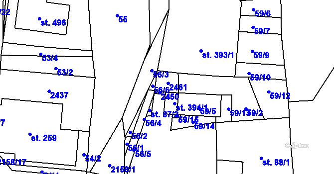 Parcela st. 393/2 v KÚ Nový Rychnov, Katastrální mapa