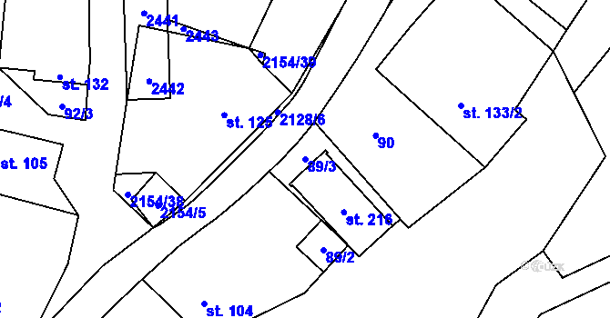 Parcela st. 89/3 v KÚ Nový Rychnov, Katastrální mapa