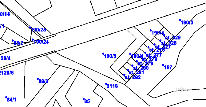Parcela st. 190/5 v KÚ Nový Rychnov, Katastrální mapa