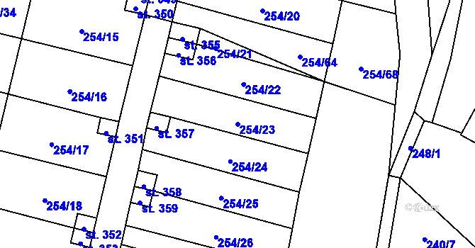 Parcela st. 254/23 v KÚ Nový Rychnov, Katastrální mapa