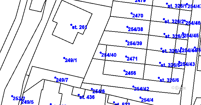 Parcela st. 254/40 v KÚ Nový Rychnov, Katastrální mapa