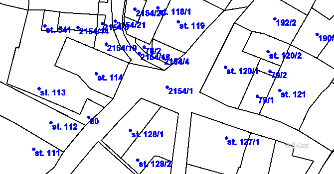 Parcela st. 2154/1 v KÚ Nový Rychnov, Katastrální mapa