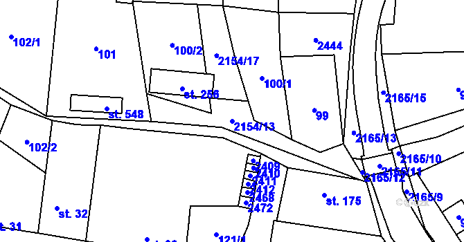 Parcela st. 2154/13 v KÚ Nový Rychnov, Katastrální mapa