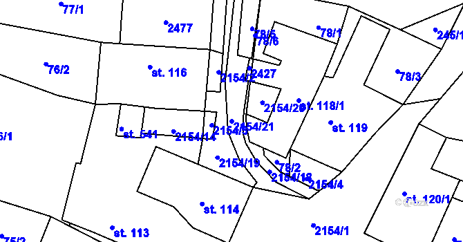 Parcela st. 2154/21 v KÚ Nový Rychnov, Katastrální mapa