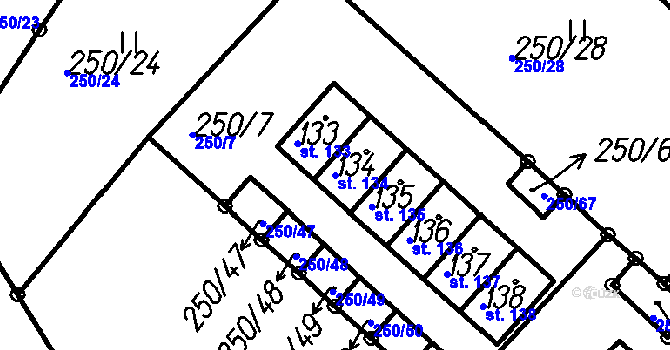 Parcela st. 134 v KÚ Borová Lada, Katastrální mapa